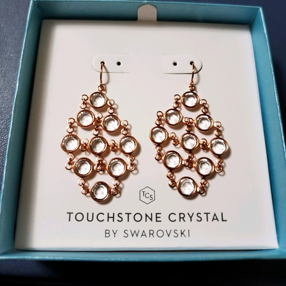 Touchstone Crystal Jewelry - Chanelle Bib Earrings, Blush